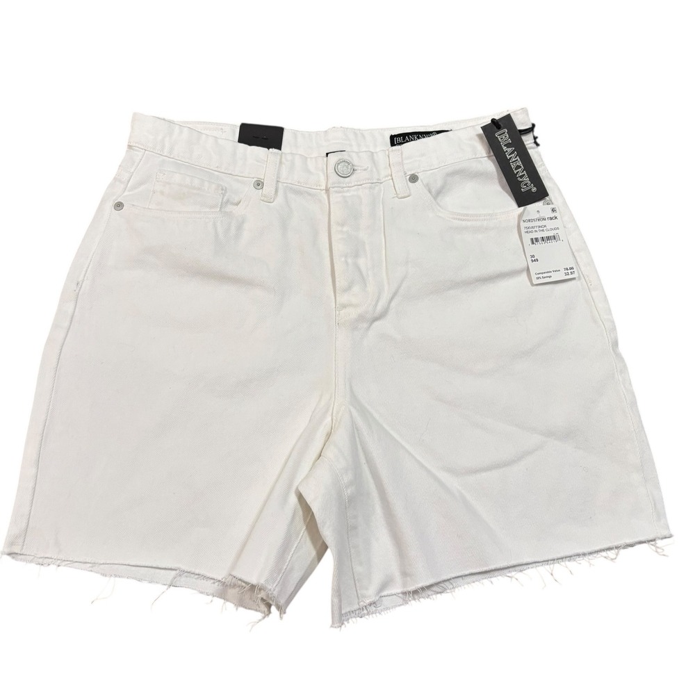 [BLANKNYC] Womens White High Rise Denim Shorts Size 30 Frayed Hem Casual‎ NWT
